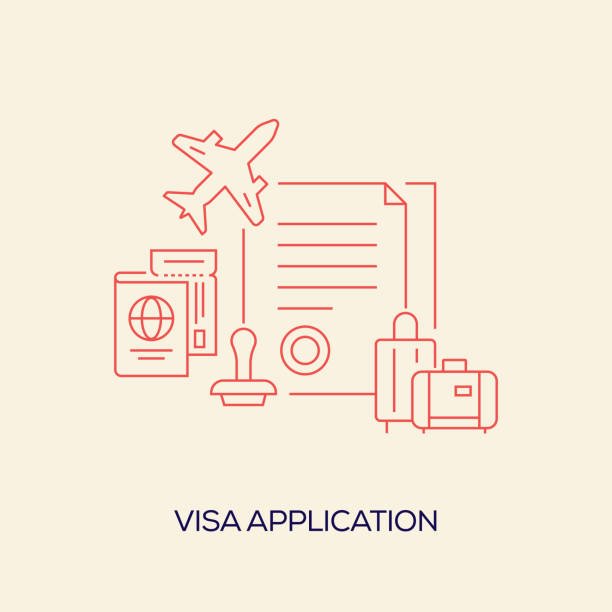 Visa Application Related Design with Line Icons. Simple Outline Symbol Icons.