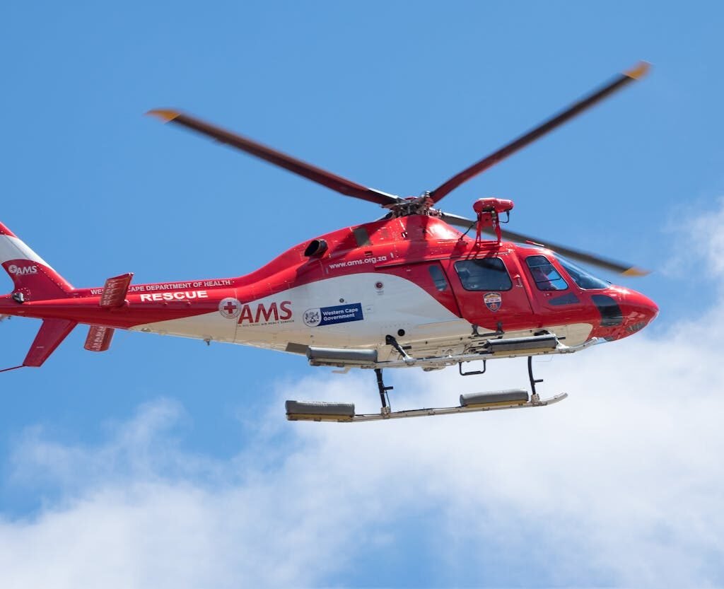 A helicopter soaring through the sky on a Dubai tour.