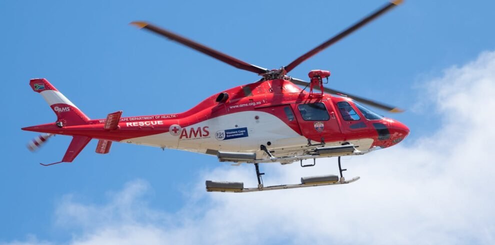 A helicopter soaring through the sky on a Dubai tour.