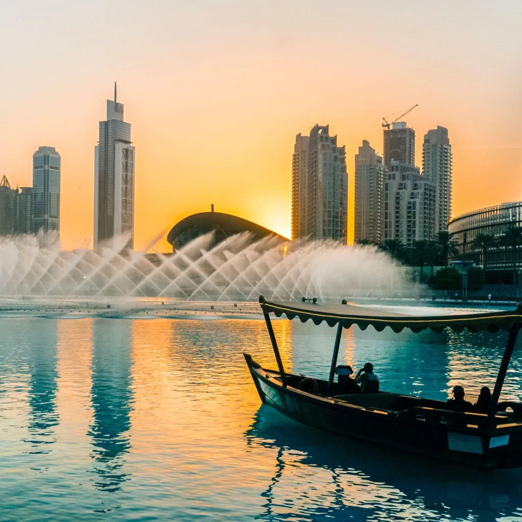 Iconic Dubai cityscape featuring Burj Lake Ride in the United Arab Emirates.