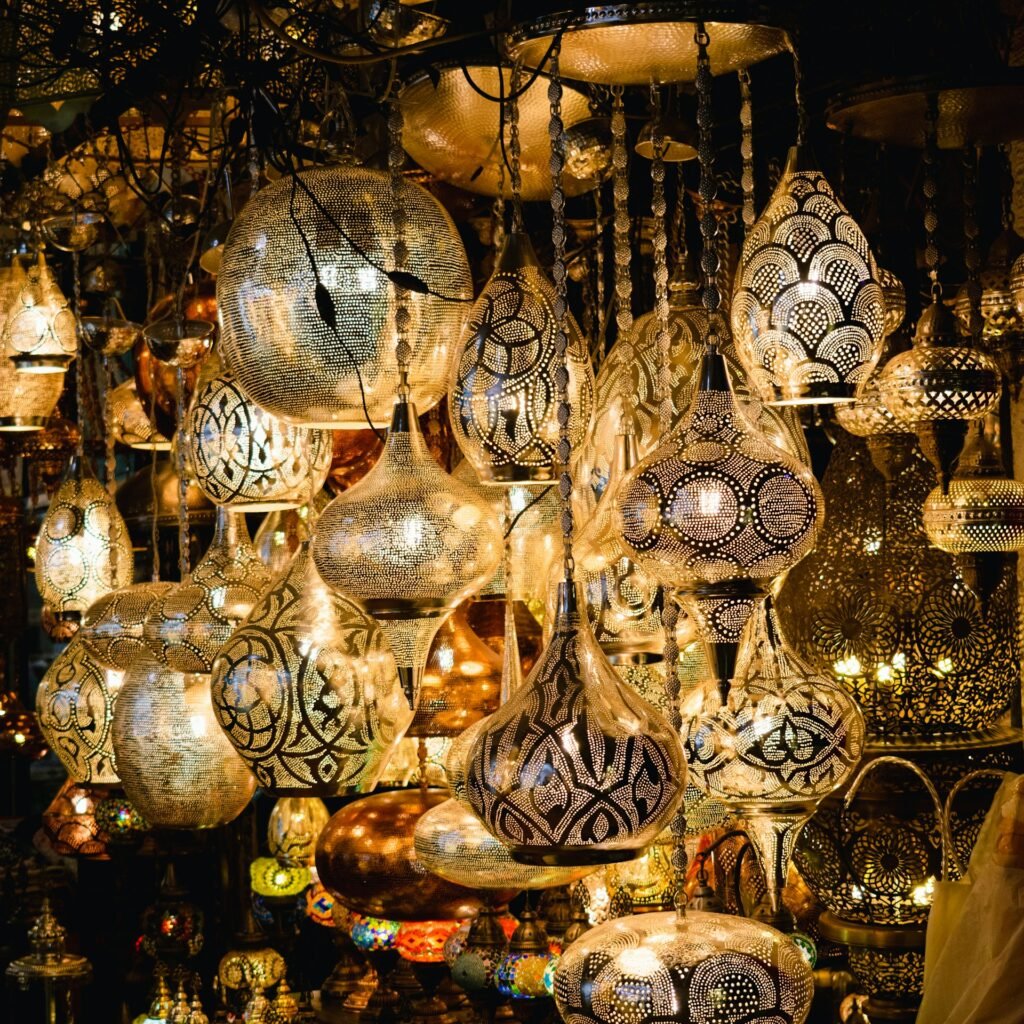 Assorted lamps showcased at Meena Bazaar.