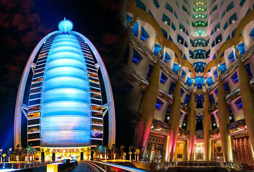 Luxurious Burj Al Arab Hotel in Dubai, a symbol of opulence and elegance.