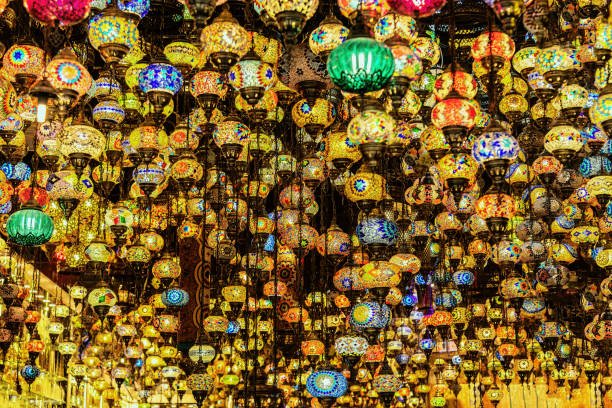 Traditional turkish chandeliers for sale at the bazaar of old Dubai, UAE