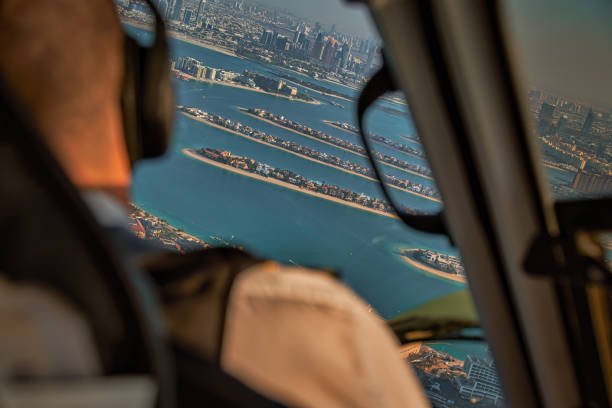 Dubai Palm Islands photographed from a helicopter.