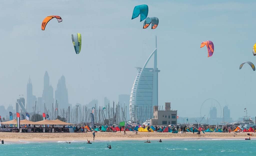 Kites waves at Kite Beach, Dubai